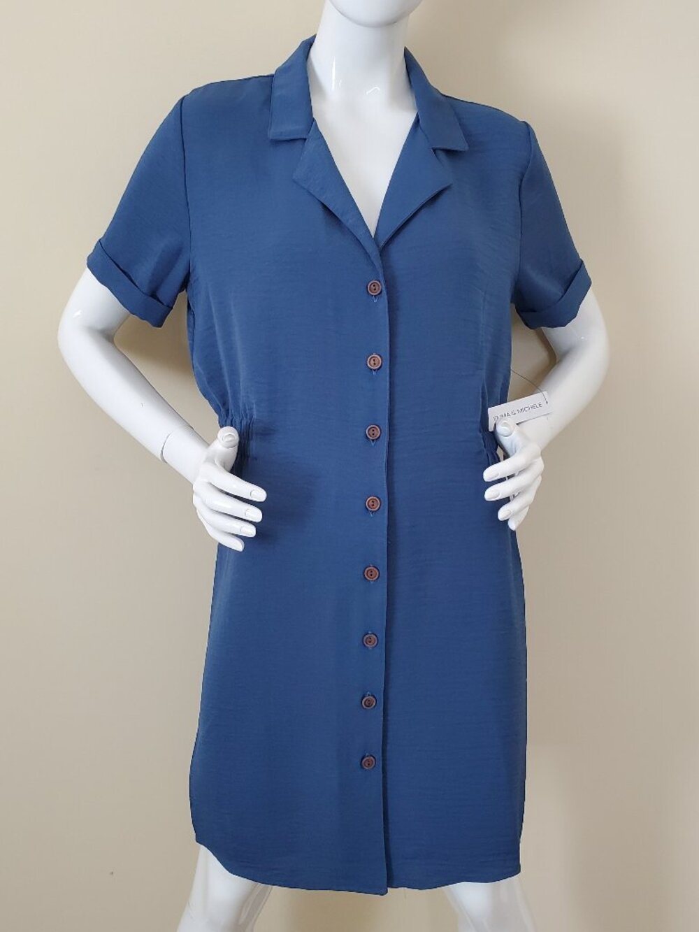Emma & Michele Women's Blue Short Sleeve Button Up Shirt Dress Size 10